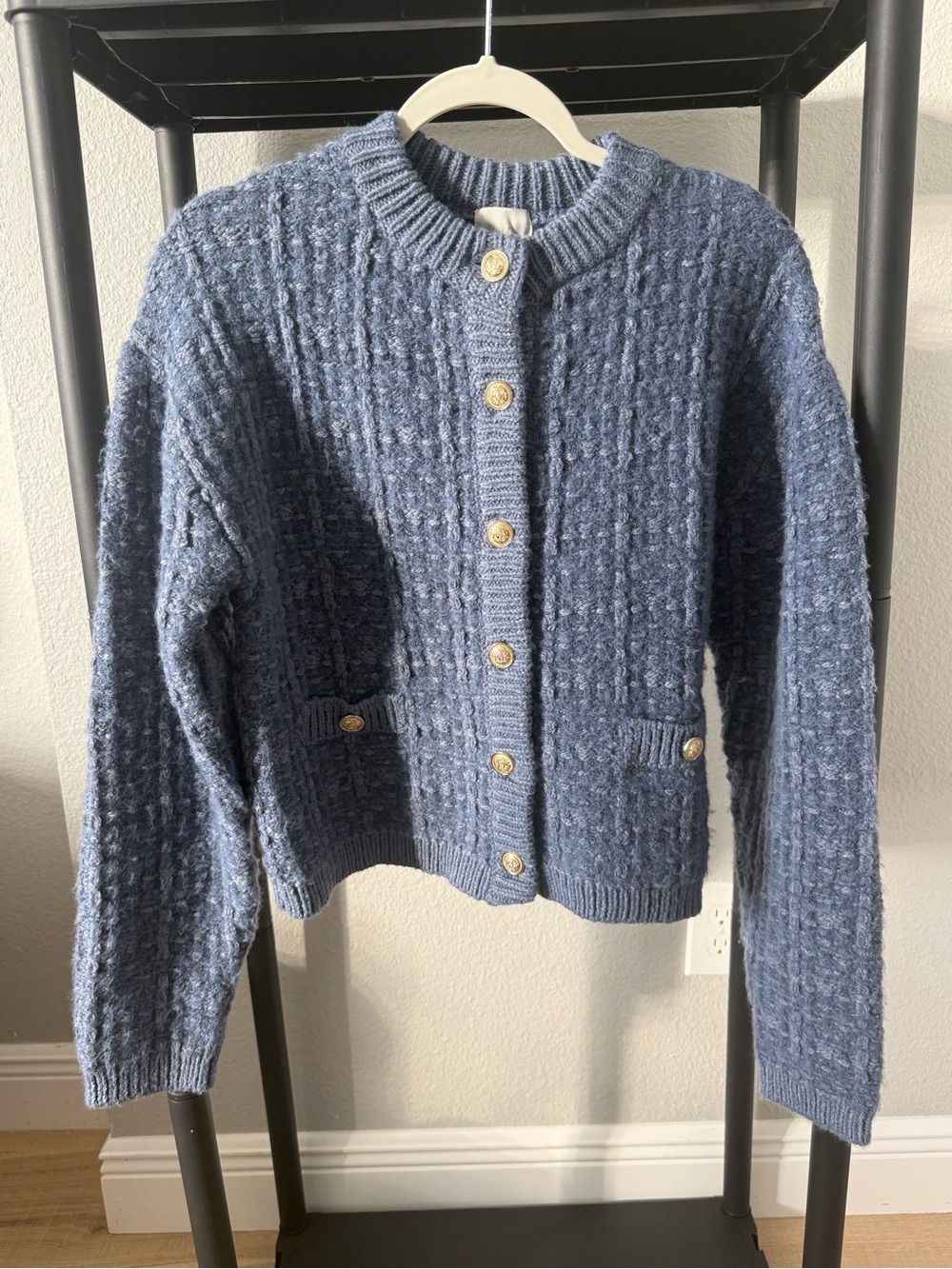 H&M Chunky Knit Blue Button-Up Cardigan